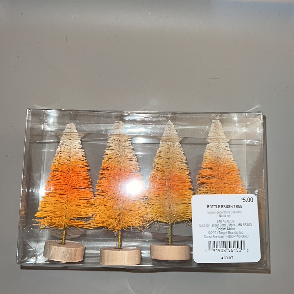 Orange yellow white mini bottle brush trees NIB - Picture 2 of 4